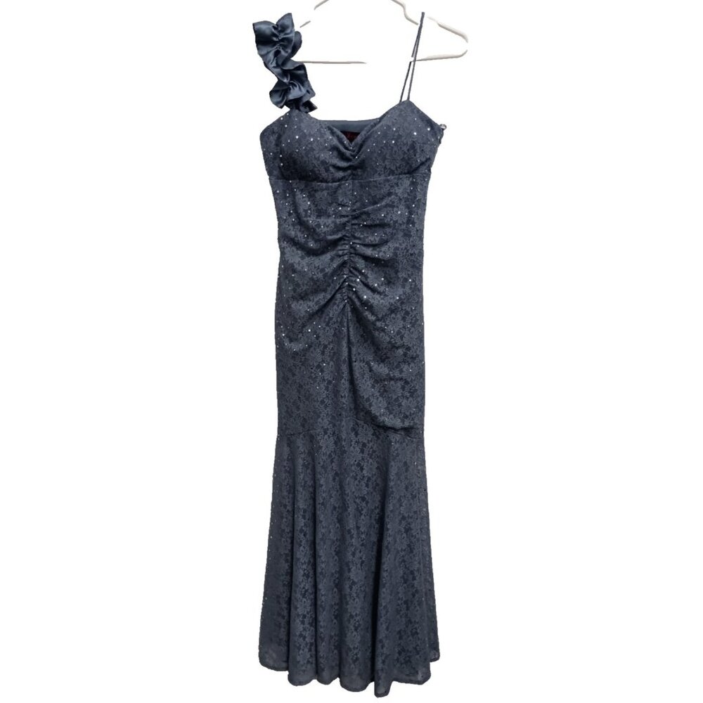 Y2K Reign On Evening Formal Maxi Dress 9/10 Gray Lace Sequined‎ Fairy Whimsygoth